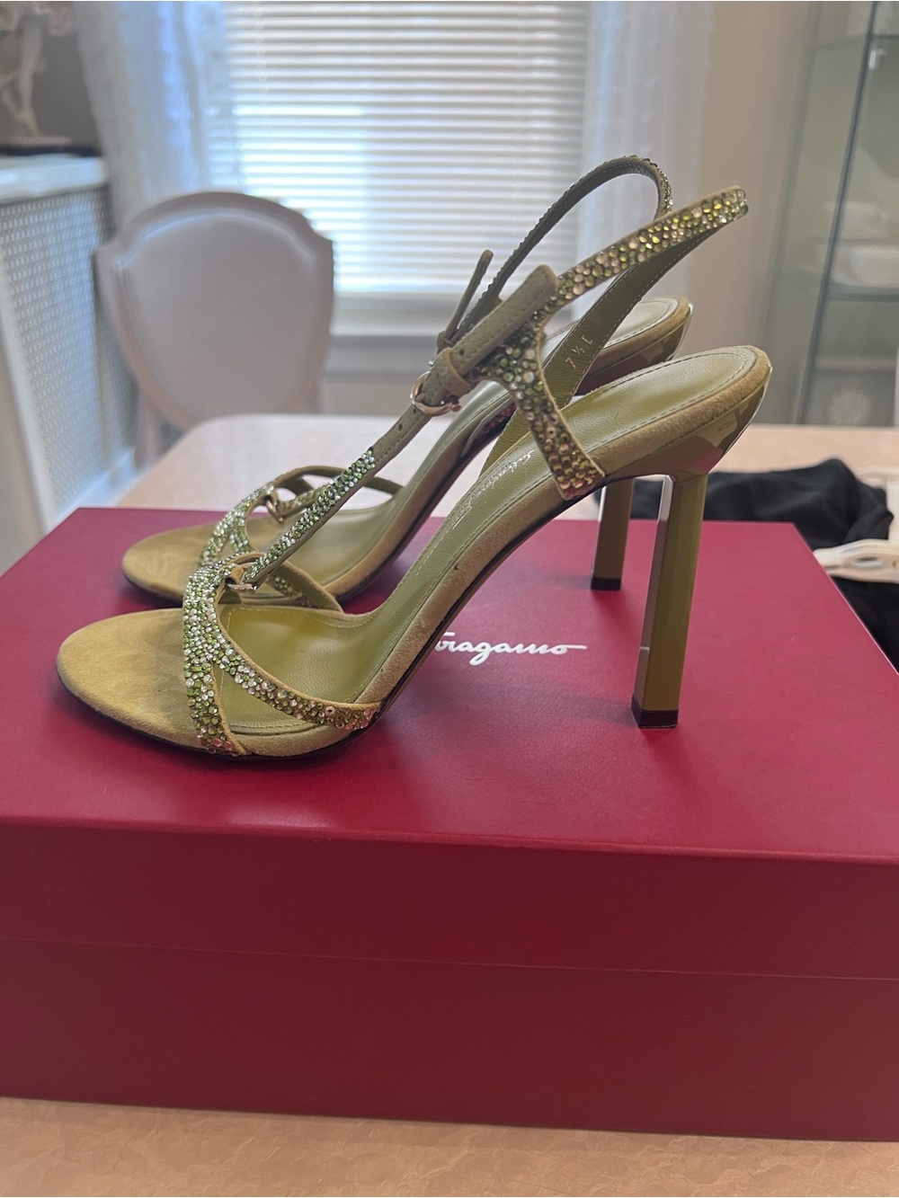 Tropic Green Salvatore Ferragamo Crystal Embellished Women's High Heel Sandals
